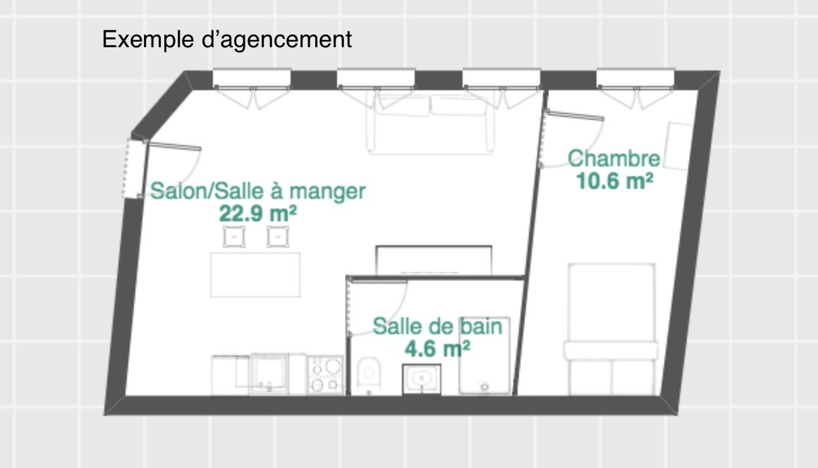 Beau projet de rénovation pour ce F2 à proximité du centre ville.